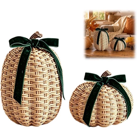 Fall Pumpkin Decor, Resin Fake Rattan Pumpkin Decorations for Home, Perfect for Autumn Thanksgiving Harvest, Rustic Farmhouse Home Coffee Table Mantle Deco