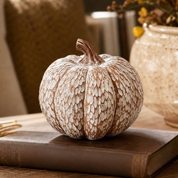 Fall Pumpkin Decor, Small Decorative Thanksgiving Pumpkins,Set of 1 Resin Artificial Pumpkins for Modern Autumn Home, Kitchen Decor, Mantel, Table Centerpiece