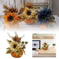 Fall Pumpkin Decor Thanksgiving Table Centerpiece Artificial Pumpkin with Sunflower Maple Leaves Autumn Harvest Floral Arrangement for Halloween Farmhouse Home Mantel Party Decoration