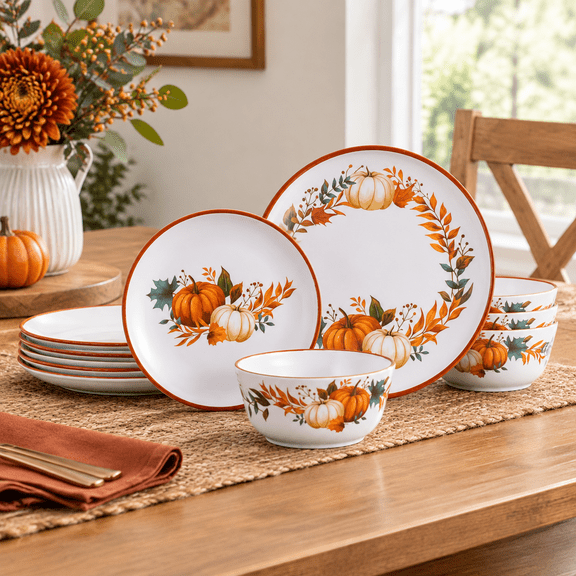 Fall Pumpkin Dinnerware Set For 4 12-piece