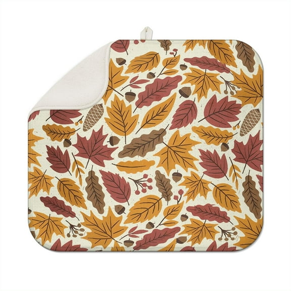Fall Pumpkin Dish Drying Mat for Kitchen Autumn Maple Leaves Thanksgiving Day Microfiber Drying Mats Absorbent Reversible Dish Pad Medium Dish Draining Mat 16x18 inch