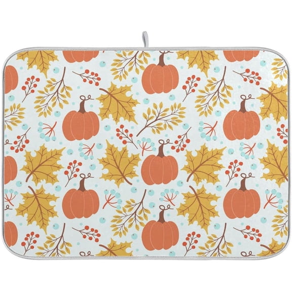 Fall Pumpkin Dish Drying Mat for Kitchen Autumn Maple Leaves Thanksgiving Day Microfiber Drying Mats Absorbent Reversible Dish Pad Medium Dish Draining Mat 16x18 inch