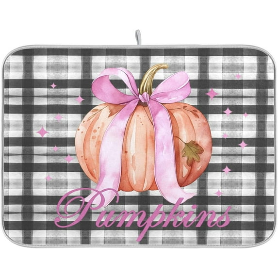 Fall Pumpkin Dish Drying Mat for Kitchen Maple Leaves Black Buffalo Plaid Microfiber Drying Mats Absorbent Reversible Thanksgiving Day Thankful Grateful Blessed Dish Pad Large Dish Mat 18x24 inch