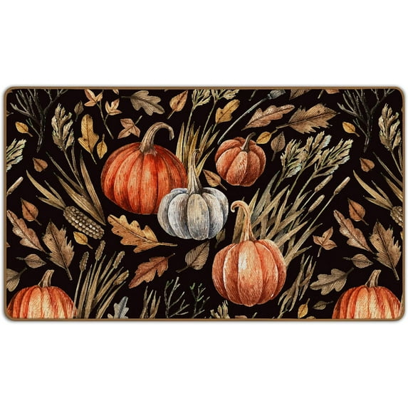 Fall Pumpkin Door Mat, Vintage Autumn Welcome Mat, Farmhouse Rustic Pumpking Home Front Door Mat Indoor Outside Entrance, Thanksgiving Gifts，Seasonal Botanical Leaves Decor Doormats 17X29 Inch