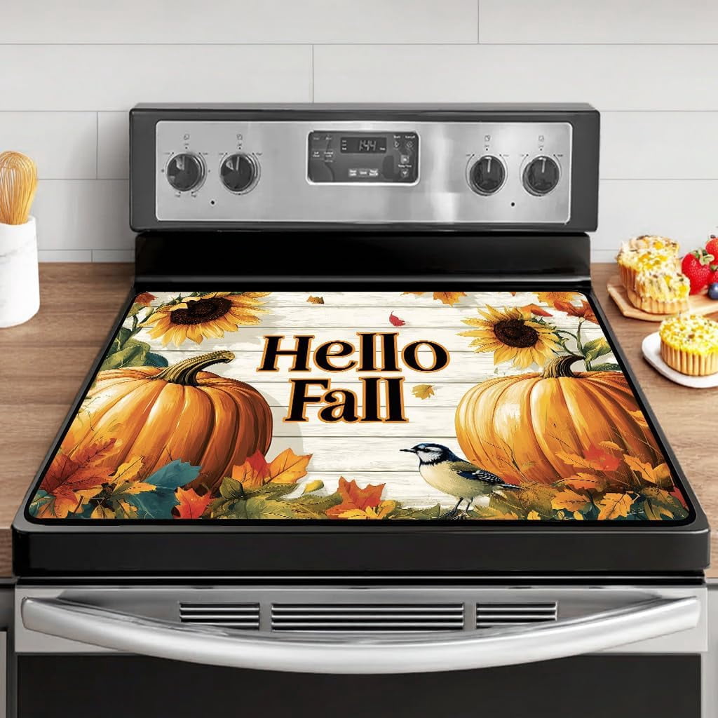 Fall Pumpkin Electric Stove Top Cover Protector,Autumn Sunflower Stove Top Covers for Gas Burners,Cooktop Mat for Ceramic Glass Cooktop Protector, Electric Stove Cover,Glass Top Stove Cover