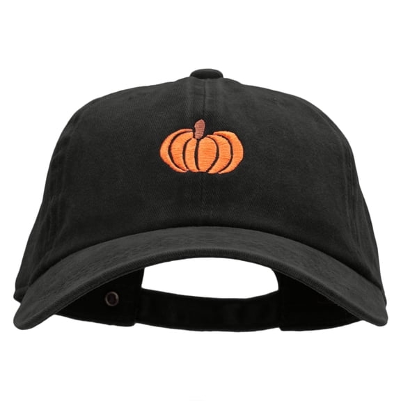 Fall Pumpkin Embroidered Unstructured Cotton Cap - Black OSFM