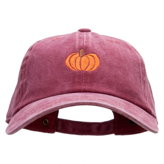 Fall Pumpkin Embroidered Unstructured Cotton Cap - Wine OSFM
