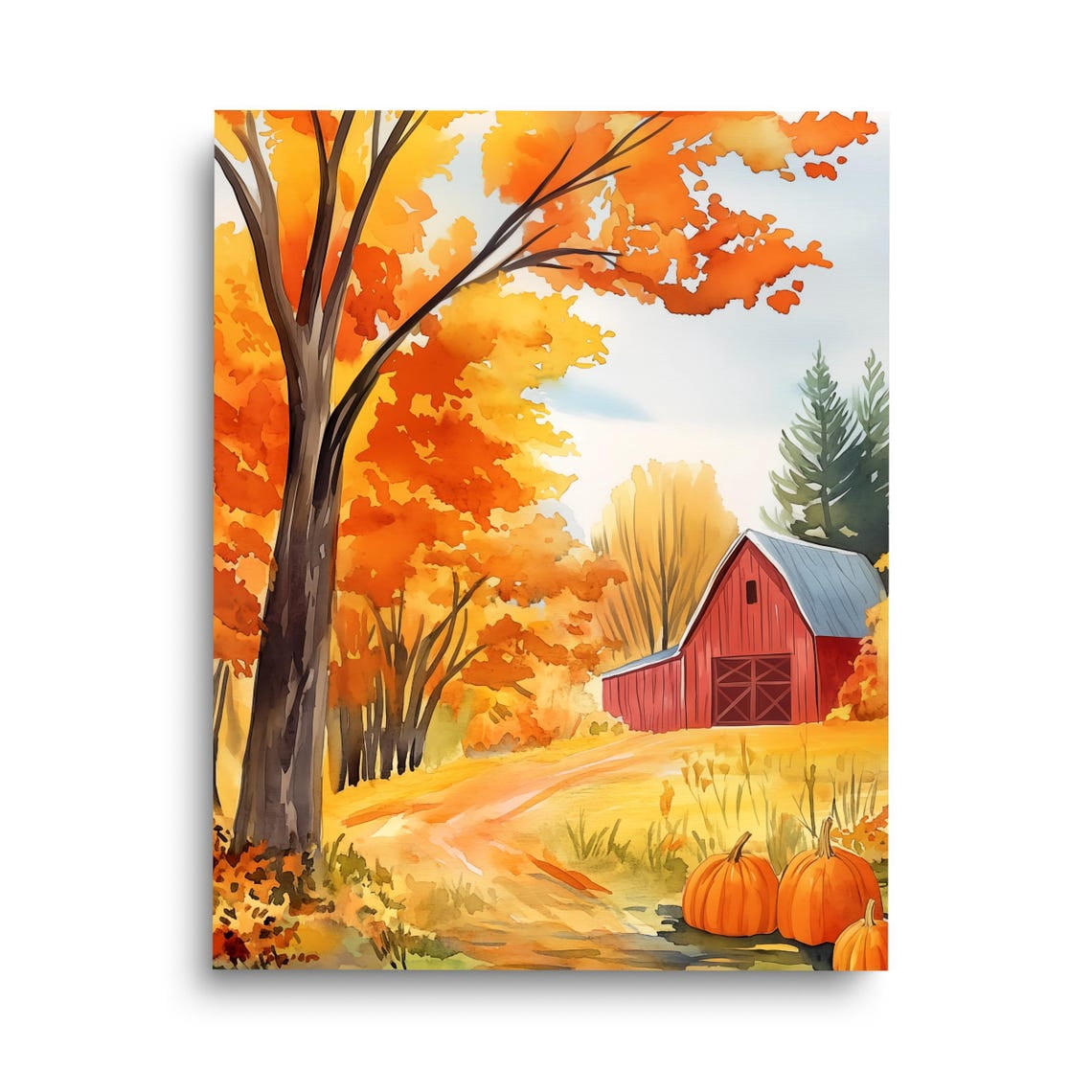 Fall Pumpkin Farm Print, Rustic Autumn Barn Art, Countryside Wall Decor ...