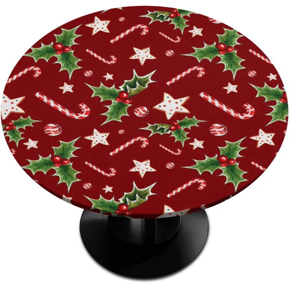Fall Pumpkin Fitted Round Tablecloth Autumn Leaves Yellow Small Round Table Cover with Elastic Edge Wipeable Holiday Circle Table Cloths for Outdoor Party Patio Kitchen Decor Fit for 40"-44" Table