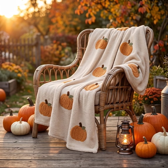 Fall Pumpkin Flannel Throw Blanket, Embossed Pumpkin Blanket, for Thanksgiving and Halloween Home, Sofa, Couch, Bed Decor