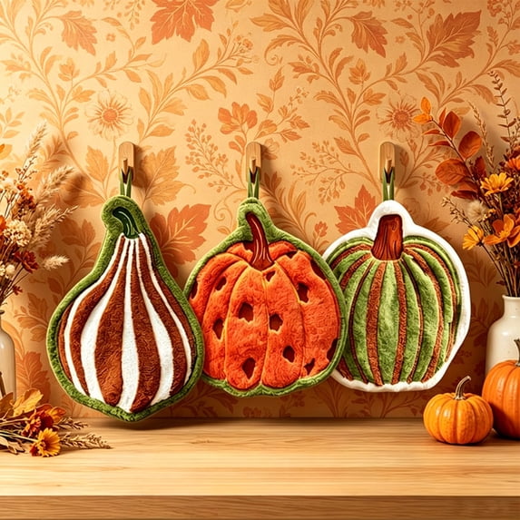 Fall Pumpkin Fleece Hand Towel,Thanksgiving Kitchen Decor Absorbent Quick Dry Wall Hanging Cleaning Cloth with Autumn Maple Print,Soft Polyester Wiping Towel for Bathroom Counter