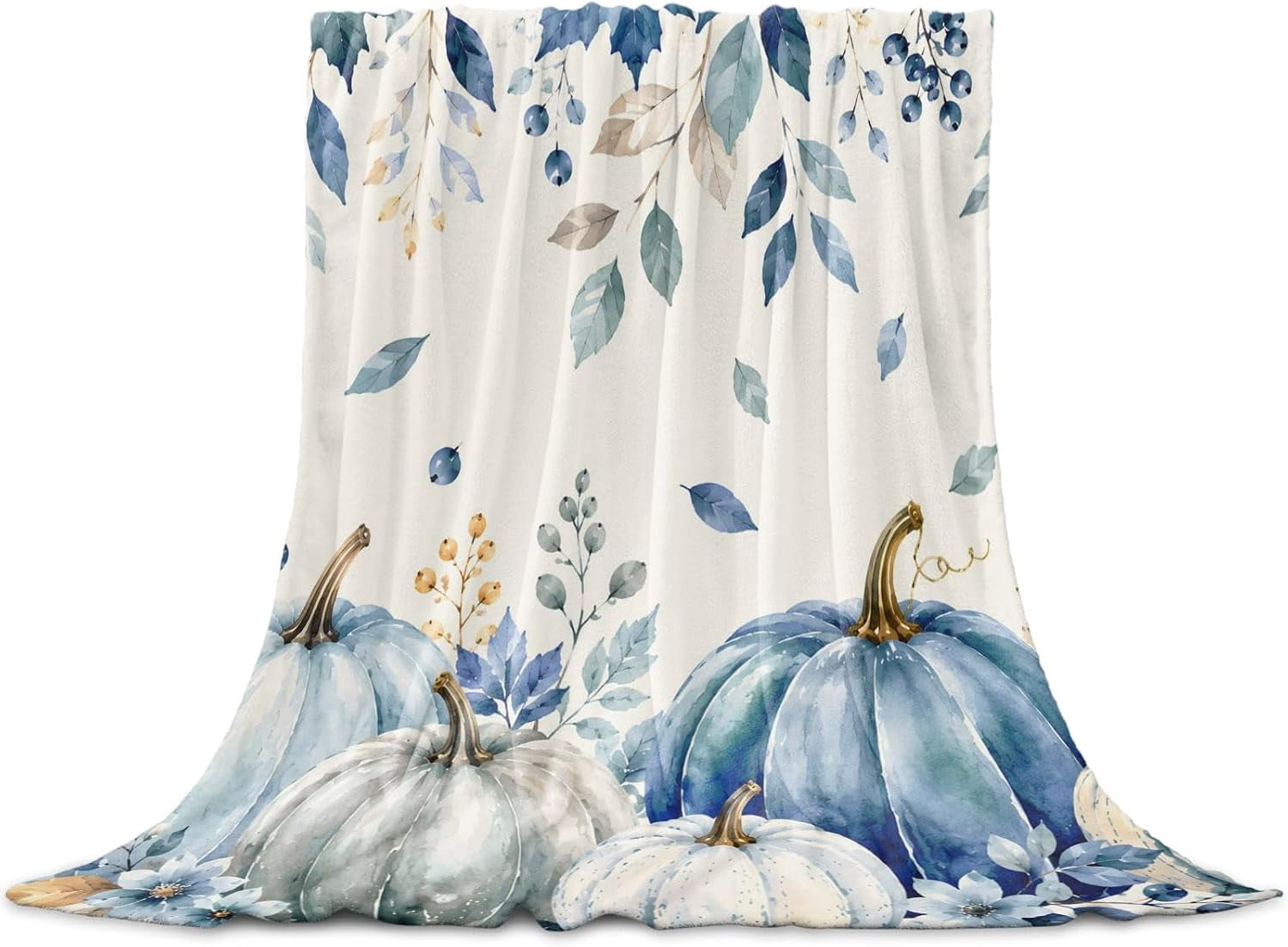 Fall Pumpkin Floral Throw Blanket Sherpa Fleece Blanket 40
