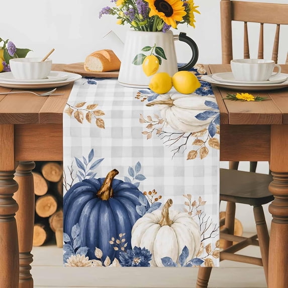 Paper Table Runner Fall Fall Pumpkin Flower Leaves Table Runner 72 Inches Long, Thanksgiving ...