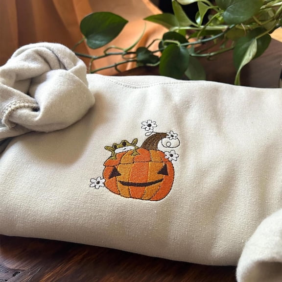 Fall Pumpkin Frog Embroidered Crewneck