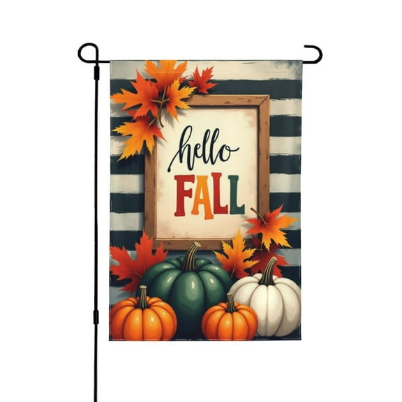 Fall Pumpkin Garden Flag 12.5x18 Vertical Double Sided Autumn Maple Leaves Thanksgiving Holiday Outside Decorations Burlap Yard Stripe Flag 1 Flag
