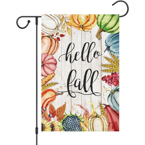 Fall Pumpkin Garden Flag 12x18 Double Sided, Small Burlap Welcome Autumn Hello Fall Garden Yard House Flag Thanksgiving Outside Outdoor Decoration (ONLY FLAG)