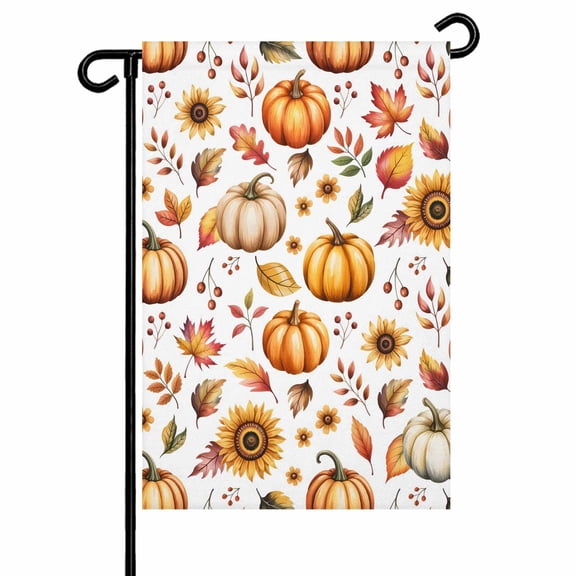 Fall Pumpkin Garden Flag 12x18 Inch Yellow Sunflower Fallen Leaves Harvest Double Sided Small Decorative Garden Flags for Outside, Outdoor Yard Porch Lawn Decoration