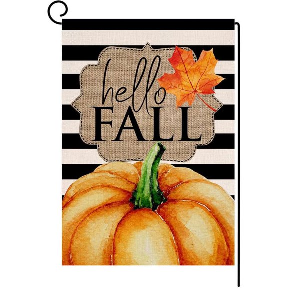 Fall Pumpkin Garden Flag 12x18 Vertical Double Sided Autumn Thanksgiving Stripe Maple Leaves Outside Decorations Burlap Yard Flag