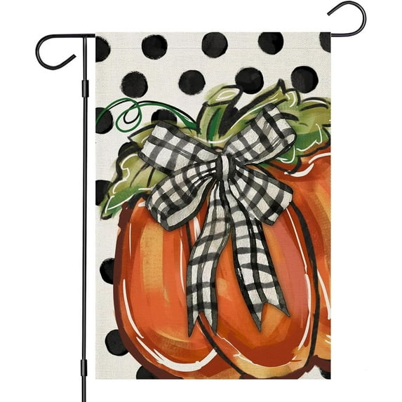 Fall Pumpkin Garden Flags for Outside Decorations Thanksgiving Watercolor Pumpkin with Bow Tie Black Dots Small Yard Flag Harvest Autumn Seasonal Farmhouse Holiday Outdoor Decor 12x18 Inch Vertical