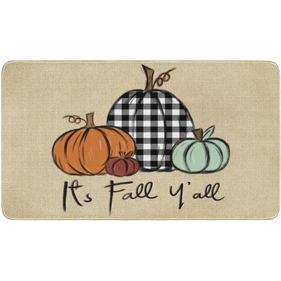 Fall Pumpkin Gnomes Kitchen Rugs and Mats Sets of 2,Thanksgiving Autumn Harvest Doormat Rubber Backing Non-Slip Floor Mat for Sink Waterproof Runner Rugs for Laundry Room 17x30+17x48inch