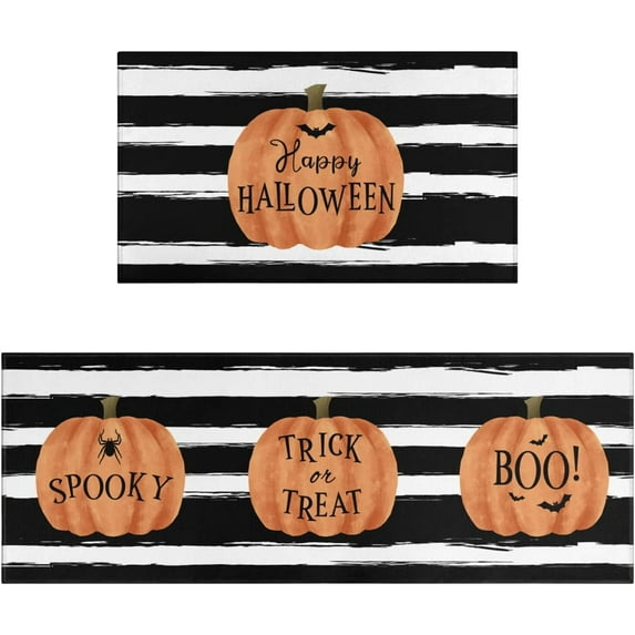 Fall Pumpkin Gnomes Kitchen Rugs and Mats Sets of 2,Thanksgiving Autumn Harvest Doormat Rubber Backing Non-Slip Floor Mat for Sink Waterproof Runner Rugs for Laundry Room 17x30+17x48inch