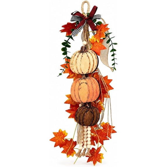 Autumn Rustic Maple Fall Pumpkin Hanging Decor, Wooden Maple Leaf Door Ornament Rustic fall ...