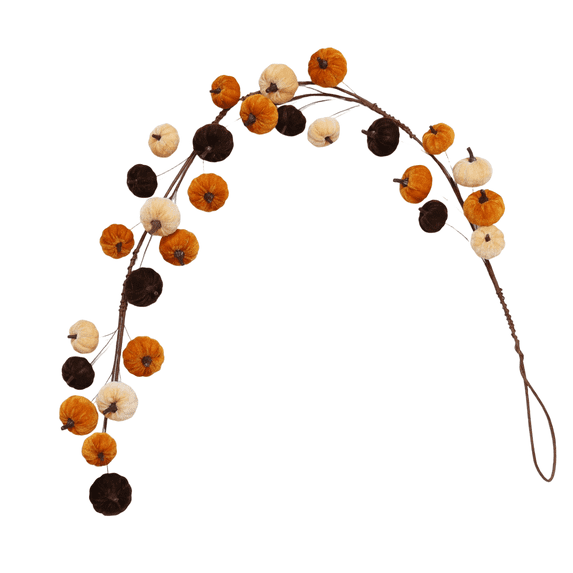 Fall Pumpkin Hanging Swag,Velvet Harvest Pumpkin Decor, Autumn Farmhouse,Thanksgiving Decorations for Front Door Kitchen Fireplace Home Indoor Outdoor (C)