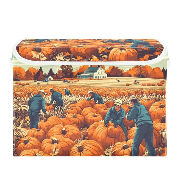 Fall Pumpkin Harvest Large Storage Bins with Linen Collapsible Lid Storage Box 16.7 x 12.6 x 11.8in