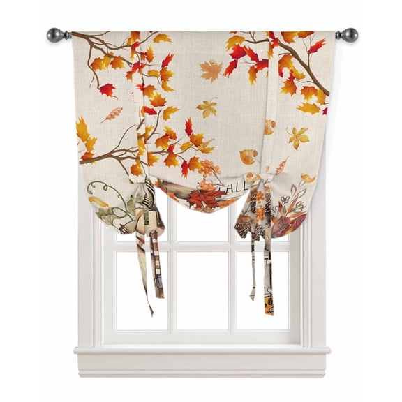 Fall Pumpkin Hedgehog Tie Up Curtains for Kitchen Bathroom Bedroom Windows 45 Inch Length, Thanksgiving Maple Leaf Rustic Balloon Drape Curtains Shade Rod Pocket Drapery Curtain Panel, 42"x45"