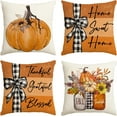 thumbnail image 1 of Fall Pumpkin Home Sweet Home Throw Pillow Covers, 18 x 18 Inch Autumn Thankful Grateful Blessed Harvest Floral Decorations for Sofa Couch Set of 4, 1 of 6