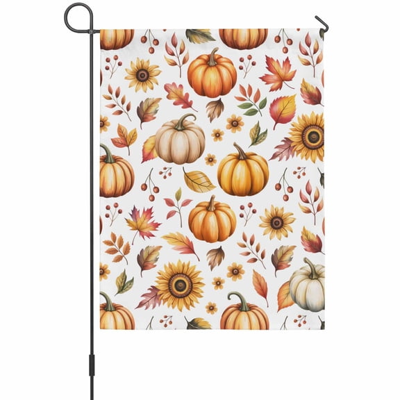 Fall Pumpkin House Flag 28 x 40 Inches, Yellow Sunflower Fallen Leaves Harvest Weather Proof Outdoor Patio Flags Double Sided Small House Decoration for Yard Lawn Outside Home