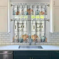 Fall Pumpkin Kitchen Curtains, Happy Fall Y''all Window Curtains, Farmhouse Thanksgiving Autumn Harvest Curtain for Kitchen Decor, 54" x 18" Valance, 27" x 36" Tier, 3 Panel Set