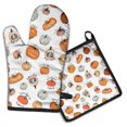 thumbnail image 1 of Fall Pumpkin Kitchen Oven Mitt and Pot Holder Sets 2 Pcs for Baking, Cooking and Grilling, Heat Resistant Up To 392 °F, 1 of 7