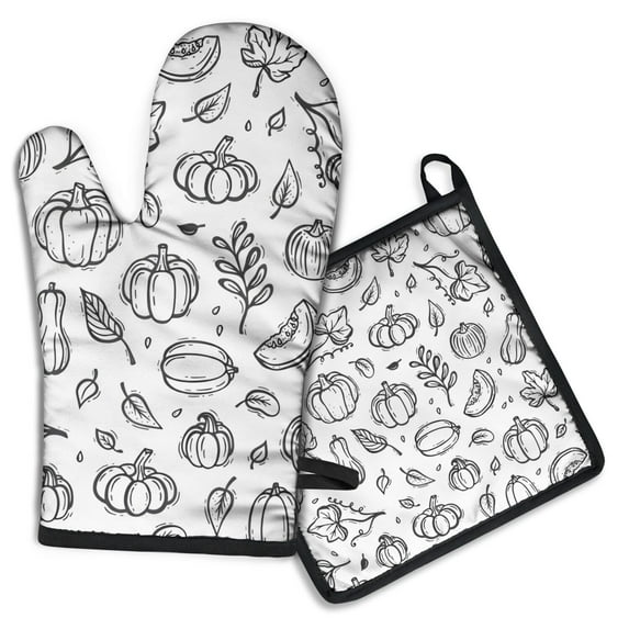 Fall Pumpkin Kitchen Oven Mitt and Pot Holder Sets 2 Pcs for Baking, Cooking and Grilling, Heat Resistant Up To 392 °F