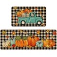thumbnail image 1 of Fall Pumpkin Kitchen Rugs Set of 2, Autumn Truck Maple Leaves Farmhouse Kitchen Mats Decor, Thanksgiving Buffalo Plaid Check Floor Door Mat Home Decorations - 17x29 and 17x47 Inch, 1 of 6