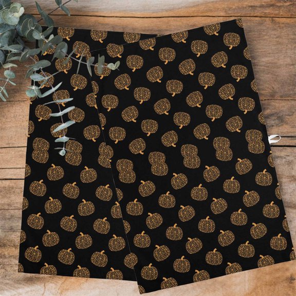 Fall Pumpkin Kitchen Towels Dish Towel Pack of 3 Abstract Pastoral Style Black Background Soft Dish Cloth Set Absorbent Dishcloth for Drying Dishes, Hand Towels 18 x 28 Inches