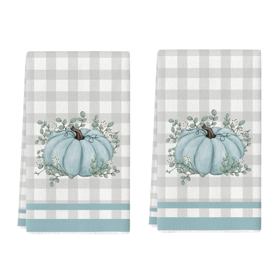 Fall Pumpkin Kitchen Towels, Vintage Pumpkin Maple Leaves Decorative Hand Towels for Kitchen Bathroom, Stripes Pumpkin Happy Fall Farmhouse Autumn Home Bathroom Decor 16x24 Inch
