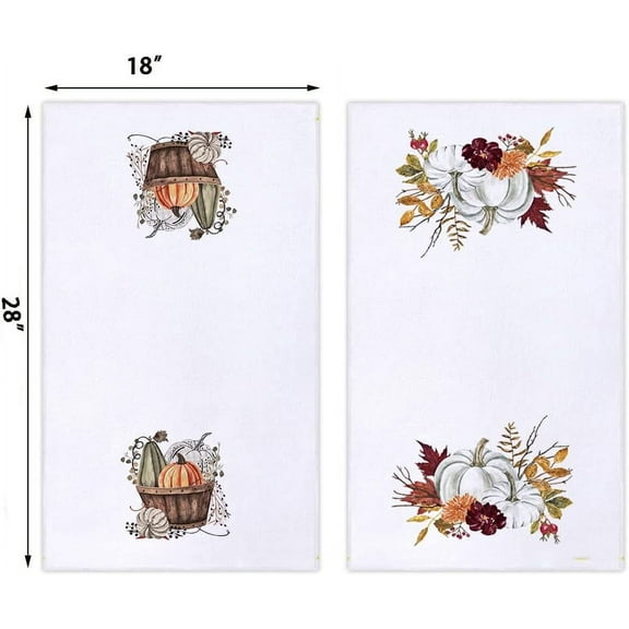 Fall Pumpkin Leaves Kitchen Dish Towel 18 x 26 Inch Set of 2, Autumn Rustic Harvest Thanksgiving Holiday Tea Towels Dish Cloth for Cooking Baking