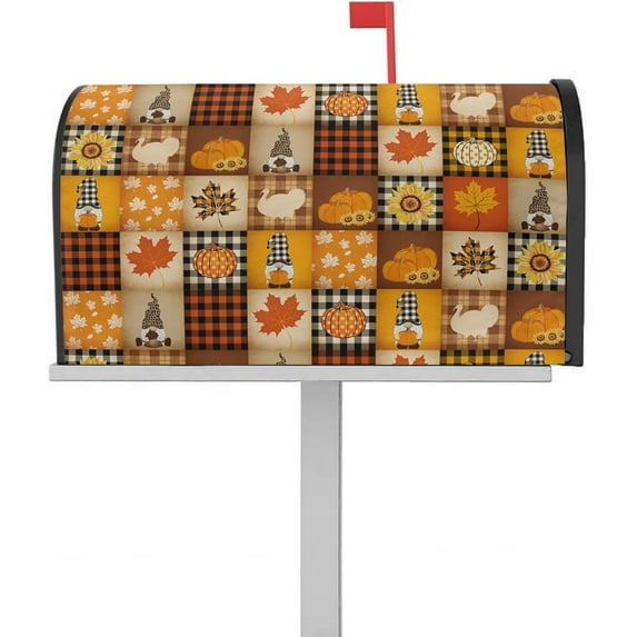Fall Pumpkin Magnetic Mailbox Covers Standard Size 18x21 Inch, Turkey Maple Leaf Gnome Plaid Thanksgiving Mailbox Wraps Mailbox Post Cover Seasonal Fall Harvest Mailbox Decor for Outside Garden Yard