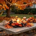 thumbnail image 1 of Fall Pumpkin Maple Leaf Candle Ring Wreath, Artificial Mini Tabletop Centerpiece Decor for Candle Holder Dining Table Mantel Thanksgiving Halloween Holiday Decoration, 1 of 6