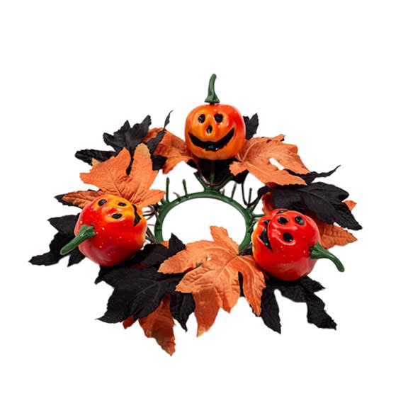 Fall Pumpkin Maple Leaf Candle Ring Wreath, Mini Tabletop Decor for Thanksgiving and Halloween, Versatile Centerpiece for Candles, Tiered Trays, and More