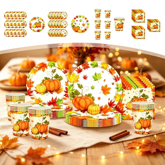 Fall Pumpkin Maple Leaf Harvest Autumn Disposable Tableware Set