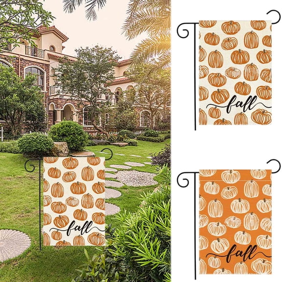Fall Pumpkin Maple Leaf Garden Flag | Double-Sided Linen Yard Banner | Durable Weather-Resistant Outdoor Decor | Easy Install Sleeve | Autumn Seasonal Accent | 12x18 Inches | 1 Piece