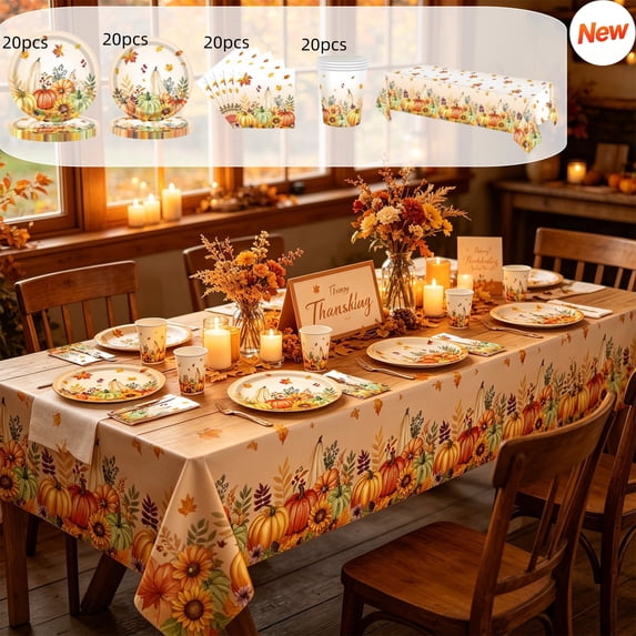 Fall Pumpkin Maple Leaf Printed Thanksgiving Tablecloth, Waterproof Disposable Harvest Table Cover, Rustic Autumn Table Decor, Perfect for Thanksgiving Outdoor Harvest Festival Party Table Layouts