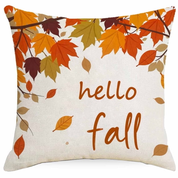 Fall Pumpkin Maple Leaf Throw Pillow Covers 18x18 Inch for Thanksgiving Indoor Outdoor Decor