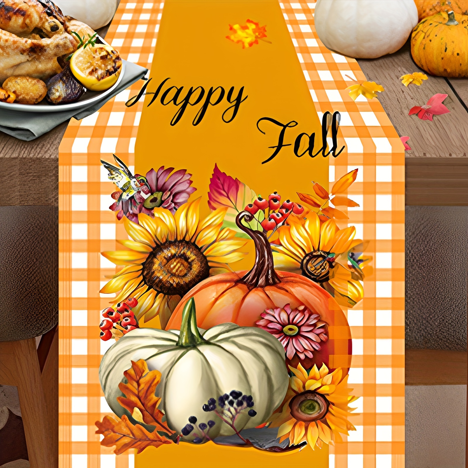 Fall Pumpkin Maple Leaves Linen Table Runners Autumn Thanksgiving ...