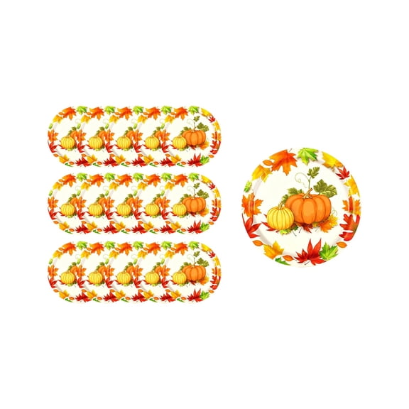 Fall Pumpkin Maple Tableware Party Supplies Set, 16pcs Disposable Autumn Harvest Paper Plates, Thanksgiving Day Dinnerware for Friendsgiving Gatherings Decorations, 7in