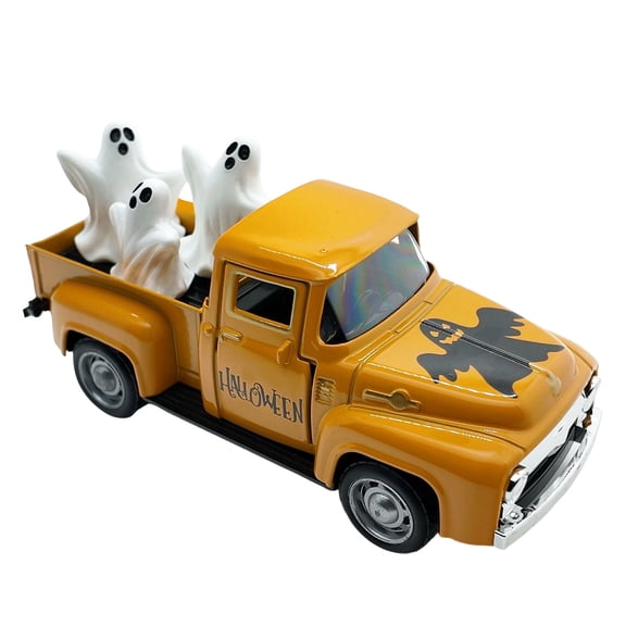 Fall Pumpkin Metal Truck Fall Home Kitchen Decorations with 8 Pcs Plastic Pumpkin, Vintage Farmhouse Tabletop Tiered Tray Decor for Summer Home Kitchen Mantel Shelf Bookshelf Mini Truck Decor