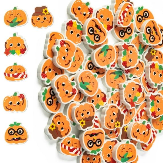 Mini Pumpkin Eraser Halloween Fall Party Favors,60Pcs Autumn Pumpkin Shape Pencil Eraser Classroom Reward