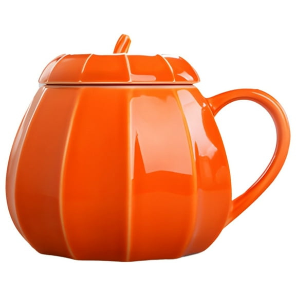 Fall Pumpkin Mug with Lid, Ceramic Halloween Mug, 300 ml/10.1 oz Capacity, Ideal for Thanksgiving and Halloween, Cute Pumpkin Shape, Handle Design, Creative Present Idea